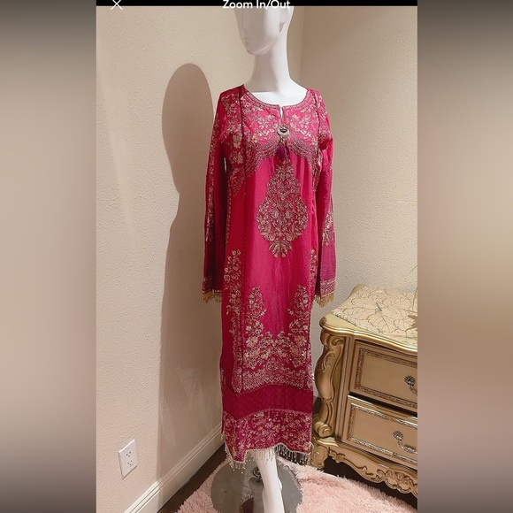 Magenta Embroidered Long Sleeve Dress - Picture 2 of 10